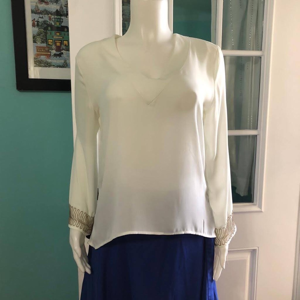 Madison paige Cream Asymmetrical Smocked Long Sleeve Blouse